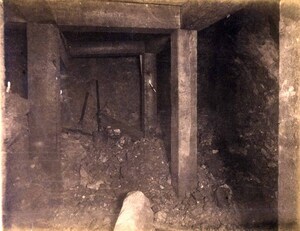 High ore 500 ft. level West Showing ore and timbers on foot wall