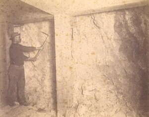 Mt Con 400 level East.  Showing two sets of ore in face timbered close to breast.  Ore 25 ft.